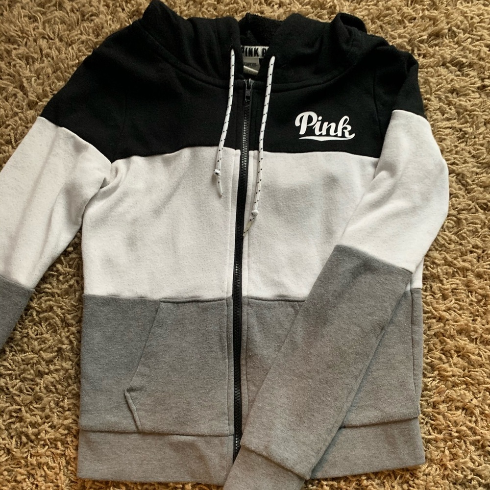 color block zip up sweater